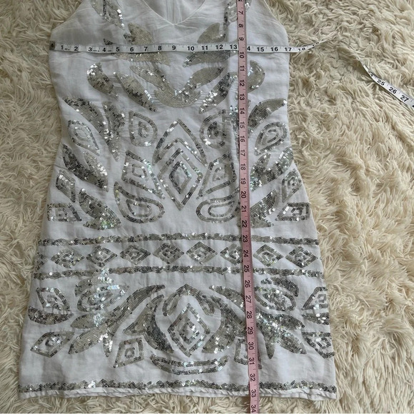 Boston proper linen blend silver sequined short dress sleeveless white size 4 - Picture 4 of 8